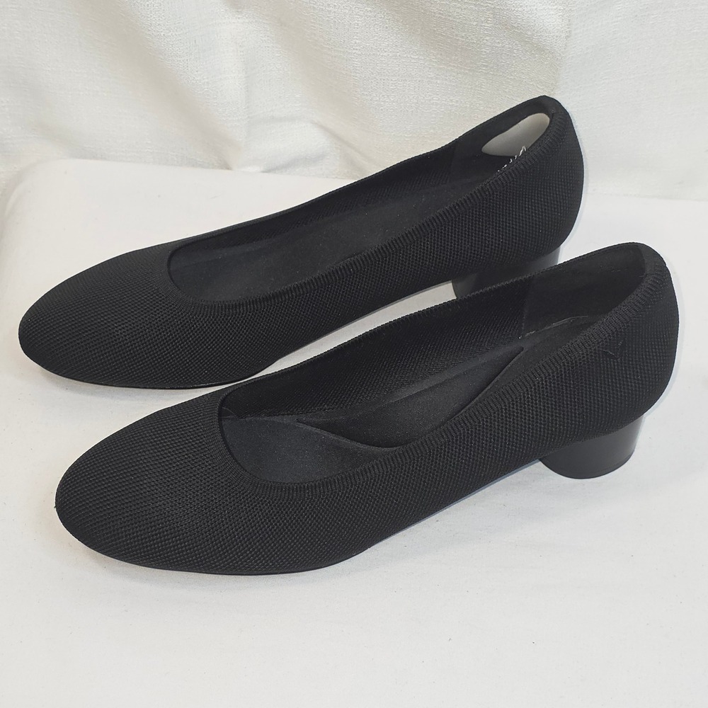 Vivaia Black Knit Round Toe Block Heel Pumps Women Size 43 Eco Friendly Shoes
